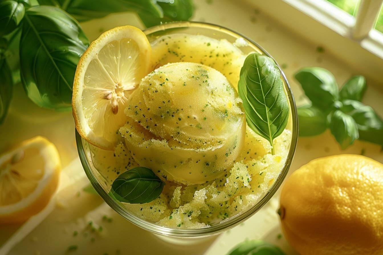 Recette facile du sorbet citron basilic Novascope : un dessert glacé rafraîchissant et original